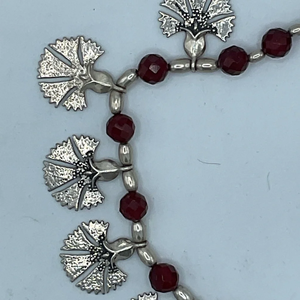 “VINTAGE GINGKO LEAF NECKLACE” Silver with Brown Faceted “Jet”  Beads. - Picture 6 of 15